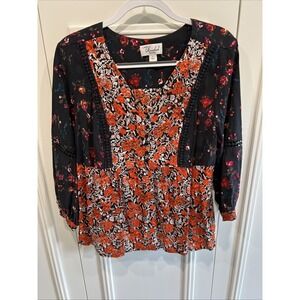 Caffe Marrakesh‎ Floral Peasant Top Size Large Cottagecore Boho Embroidered